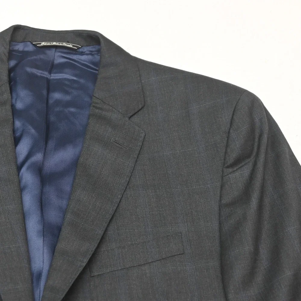 Jack Victor 42R 32x34 Gray Windowpane 100% Wool Nepal Mens Jacket Pants Suit